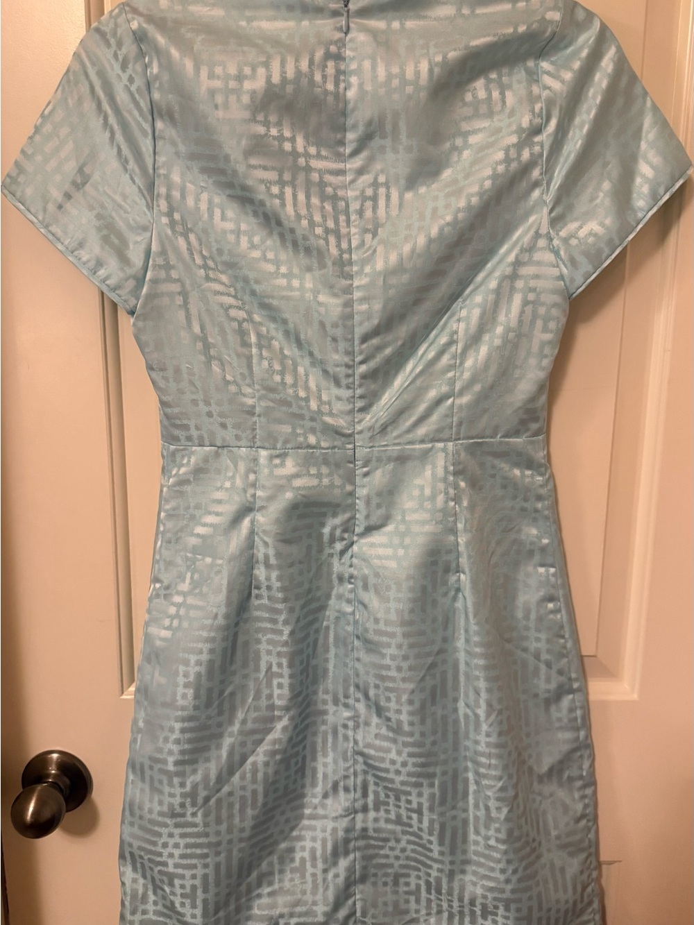 NWT. JB by Julie Brown Light Blue Satin Dress with Textured Geometric Print